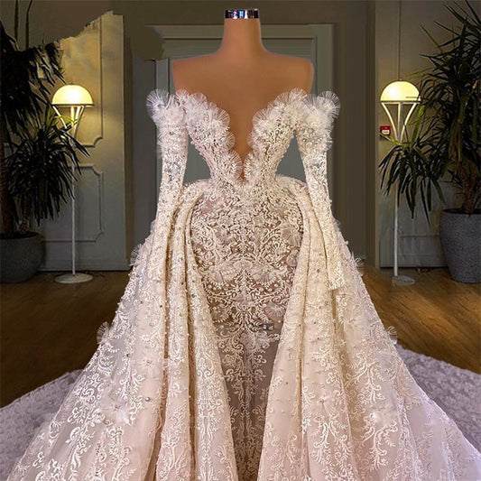 Mermaid Wedding Dress Sleeveless With Detachable Train - LiveTrendsX