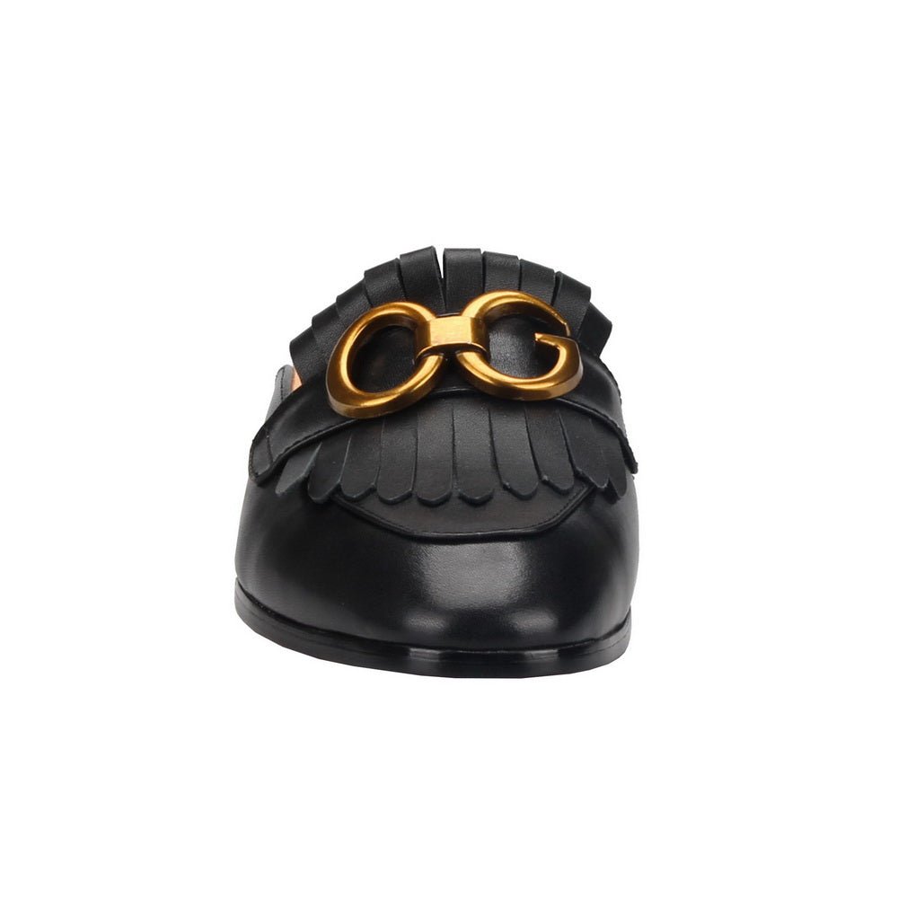 Metal Buckle Black Genuine Leather Loafers Men Slipper - LiveTrendsX