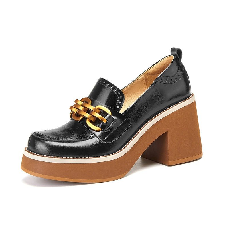 Metal Chain Square Toe British Style Female Shoes - LiveTrendsX