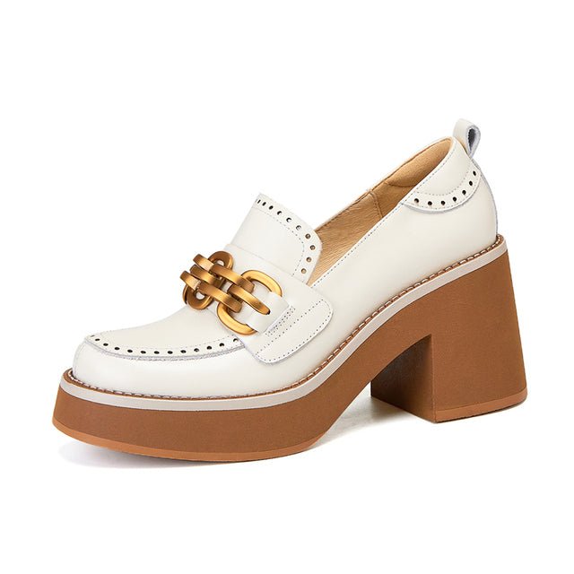 Metal Chain Square Toe British Style Female Shoes - LiveTrendsX