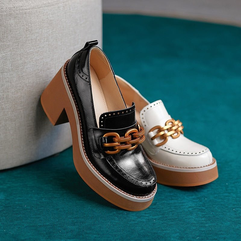 Metal Chain Square Toe British Style Female Shoes - LiveTrendsX