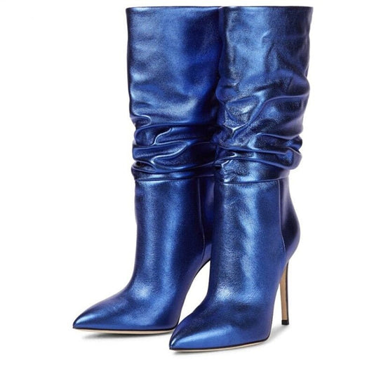 Mid Calf Boots Femme Pointed Toe High Heels Knight Boots - LiveTrendsX