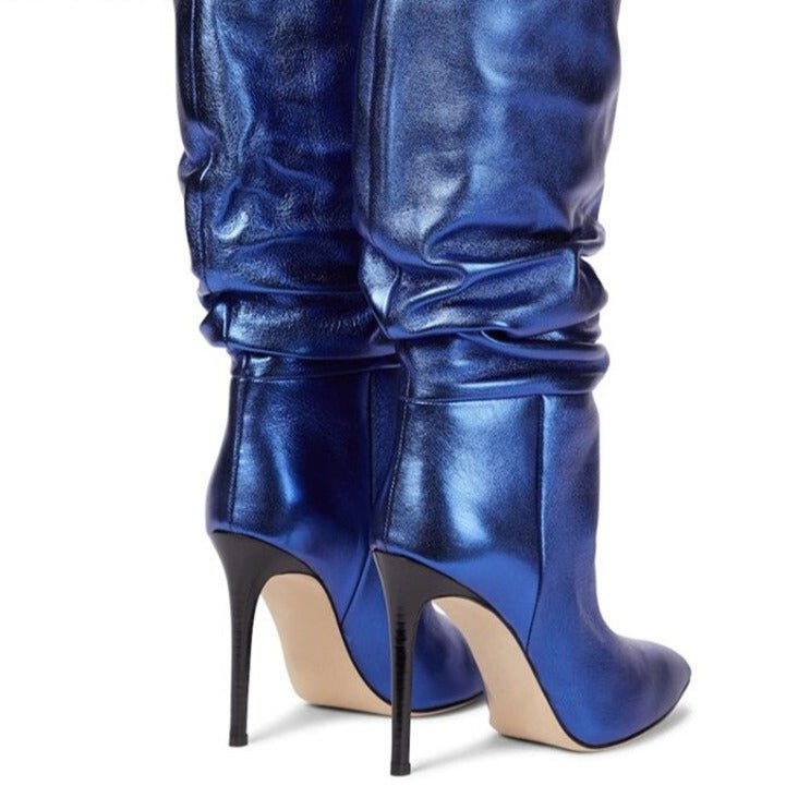 Mid Calf Boots Femme Pointed Toe High Heels Knight Boots - LiveTrendsX