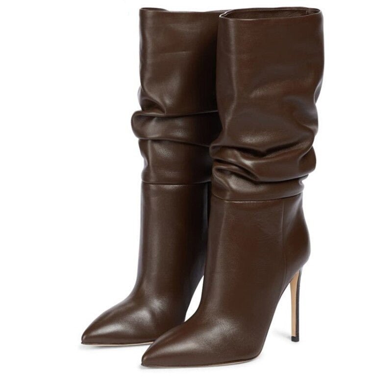 Mid Calf Boots Femme Pointed Toe High Heels Knight Boots - LiveTrendsX