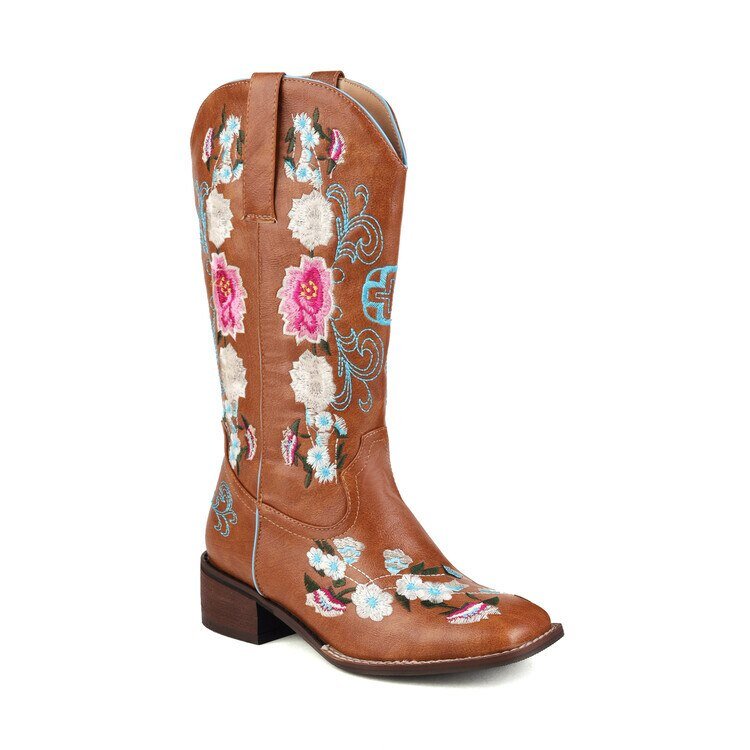 Mid Calf Boots For Women Cowboy Boots Chunky Heel - LiveTrendsX