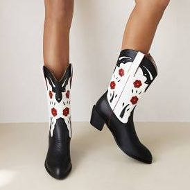 Mid Calf Boots Sewing Floral Patchwork Boots For Women 2022 - LiveTrendsX