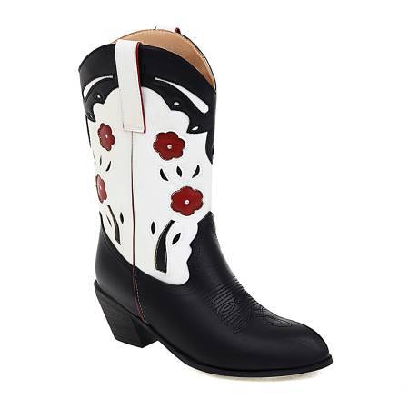 Mid Calf Boots Sewing Floral Patchwork Boots For Women 2022 - LiveTrendsX