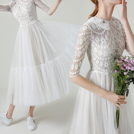 Mid Sleeve Lace Simple Short Wedding Lapel - LiveTrendsX