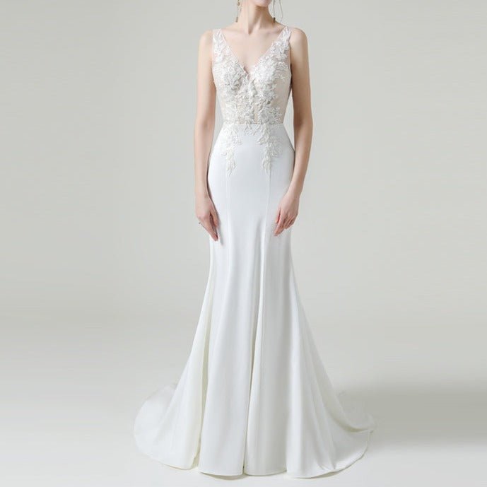 Middle waist Bridal Satin Mermaid Wedding Dress Trailer - LiveTrendsX