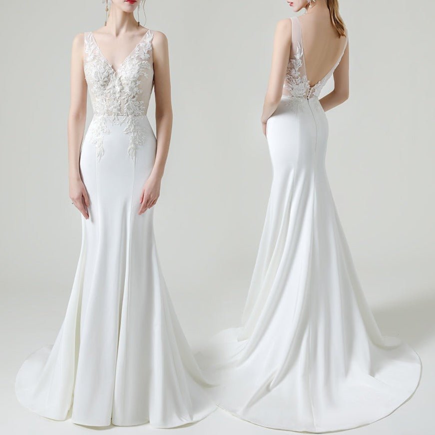 Middle waist Bridal Satin Mermaid Wedding Dress Trailer - LiveTrendsX