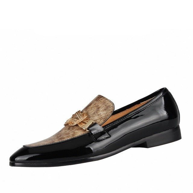 Moccasins Loafers For Mens Golden Chain Patent Leather - LiveTrendsX
