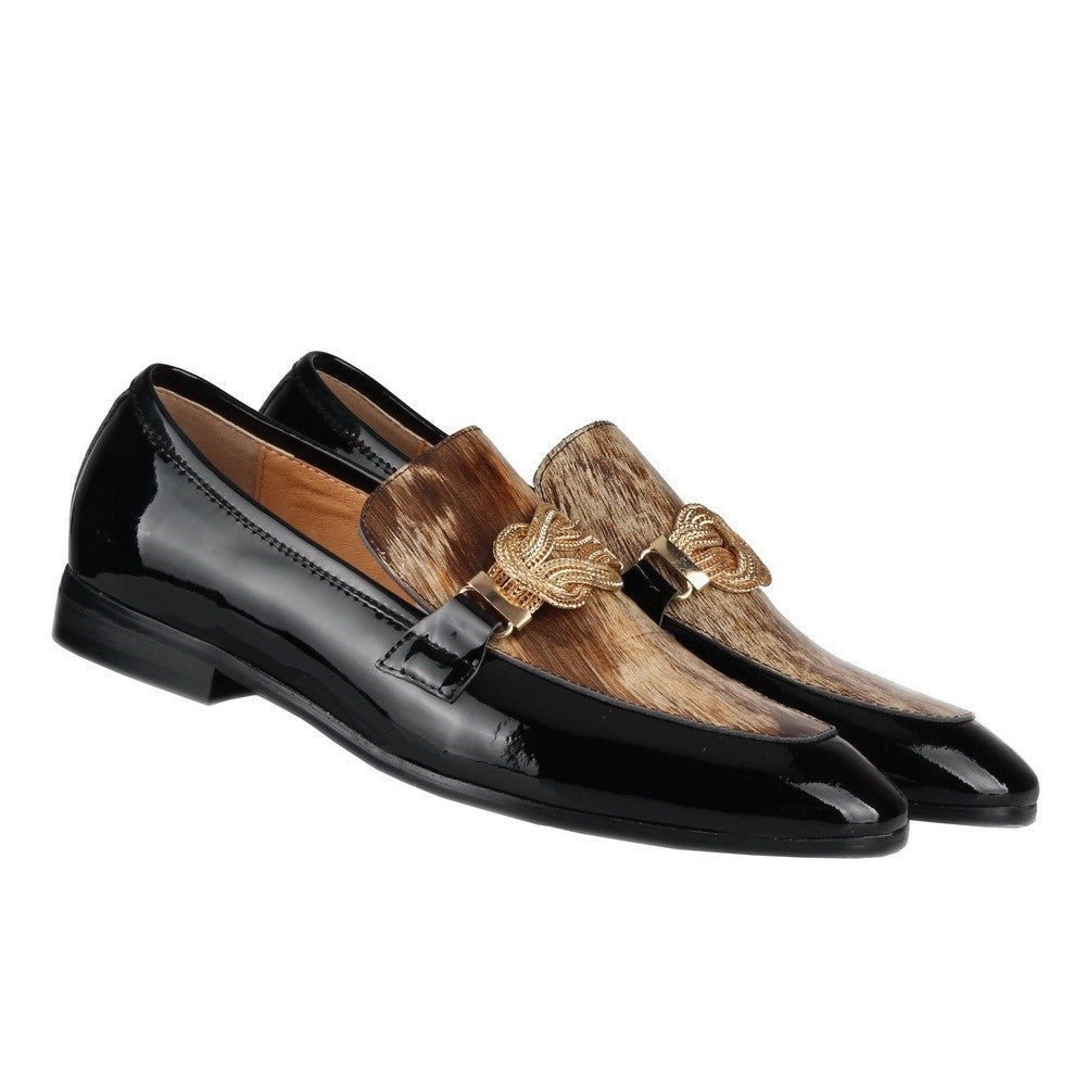 Moccasins Loafers For Mens Golden Chain Patent Leather - LiveTrendsX
