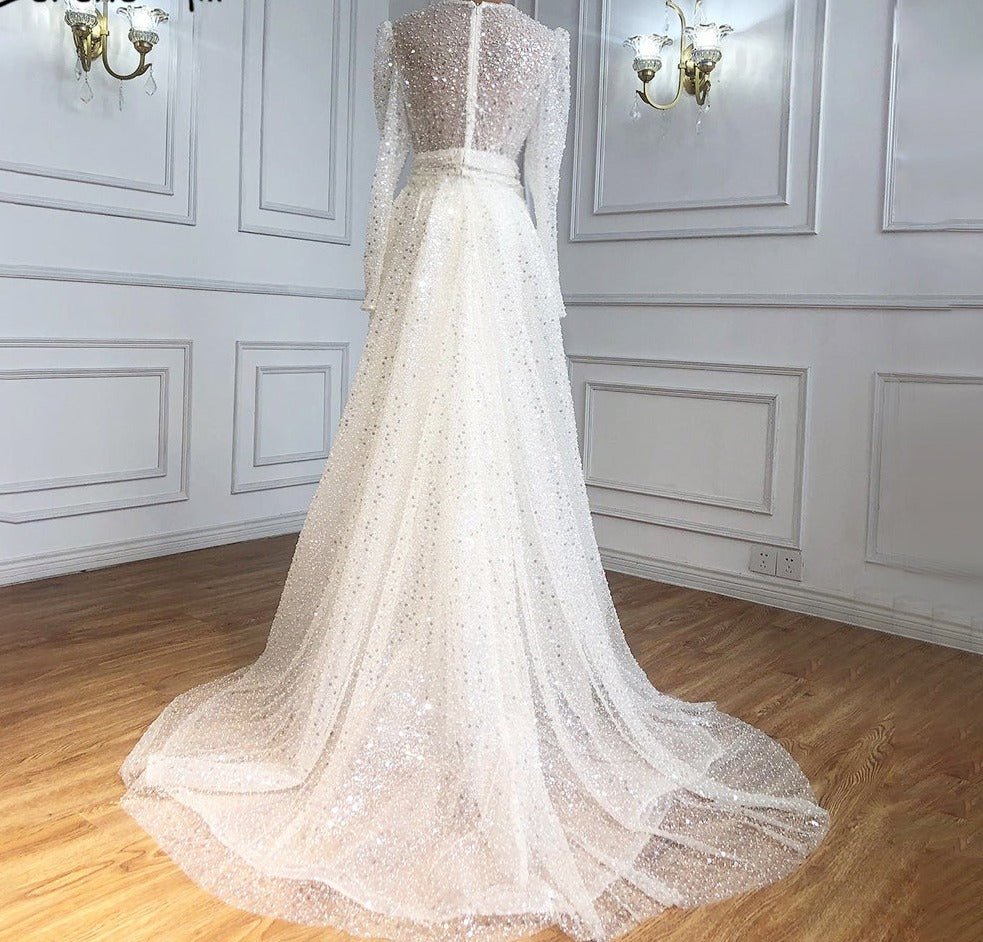 Muslim Ivory With Train Wedding Dresses Beading - LiveTrendsX