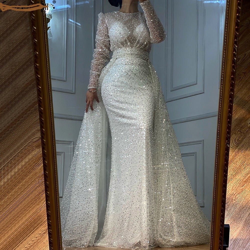 Muslim Ivory With Train Wedding Dresses Beading - LiveTrendsX
