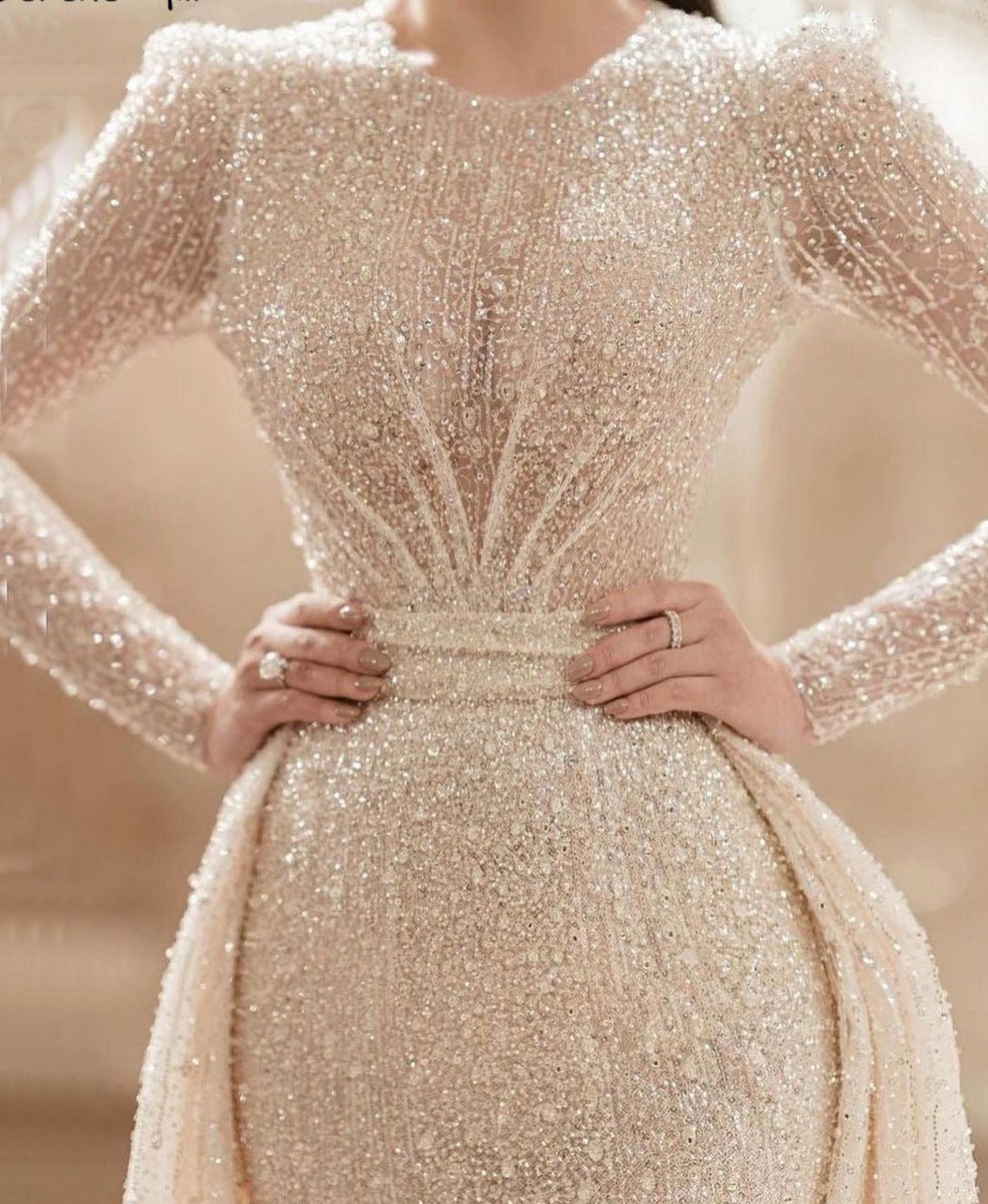 Muslim Ivory With Train Wedding Dresses Beading - LiveTrendsX