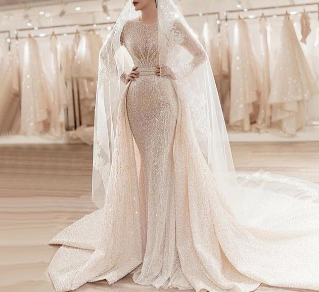 Muslim Ivory With Train Wedding Dresses Beading - LiveTrendsX