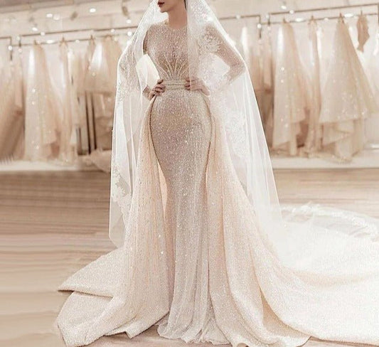 Muslim Ivory With Train Wedding Dresses Beading - LiveTrendsX