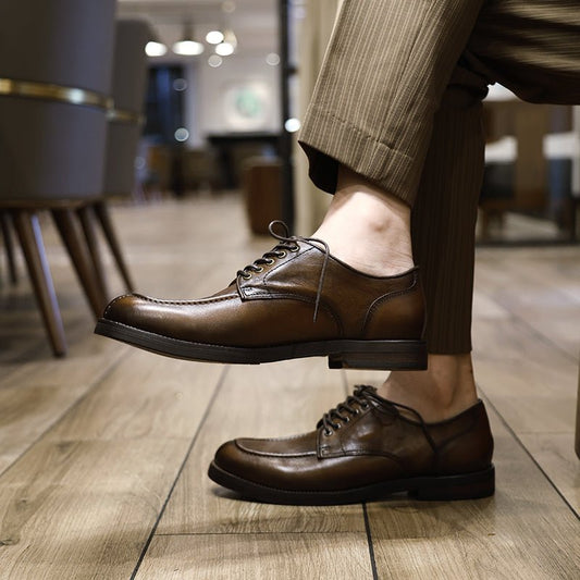 New British leather round toe simple breathable men's shoes - LiveTrendsX