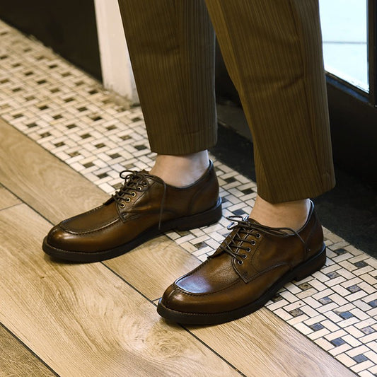 New British leather round toe simple breathable men's shoes - LiveTrendsX