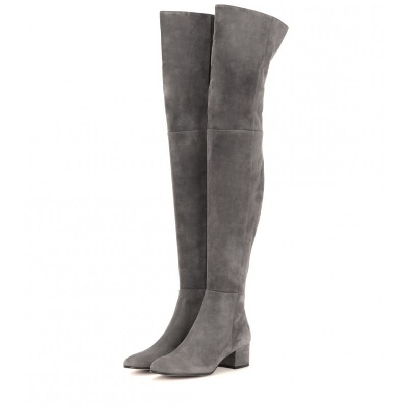 New Woman Round Toe Suede Thick Heels Over The Knee Boots - LiveTrendsX