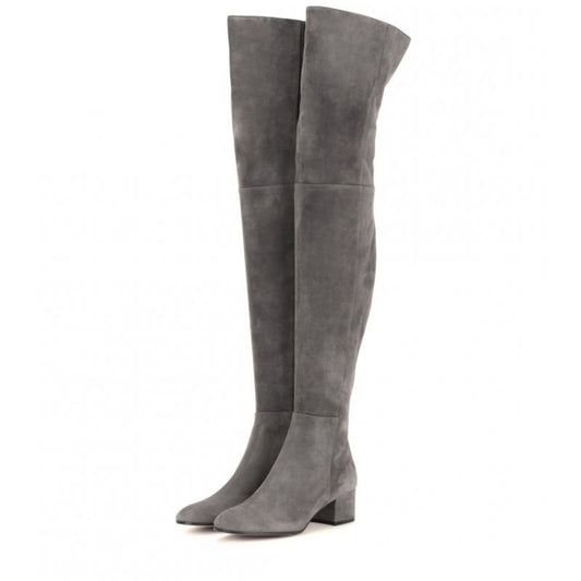 New Woman Round Toe Suede Thick Heels Over The Knee Boots - LiveTrendsX