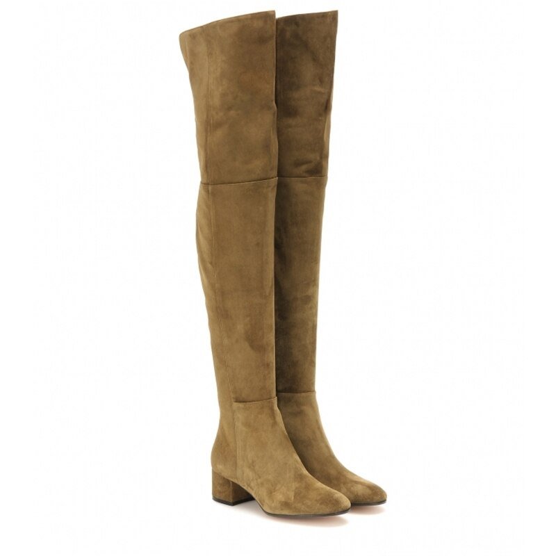 New Woman Round Toe Suede Thick Heels Over The Knee Boots - LiveTrendsX