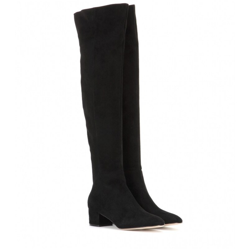 New Woman Round Toe Suede Thick Heels Over The Knee Boots - LiveTrendsX
