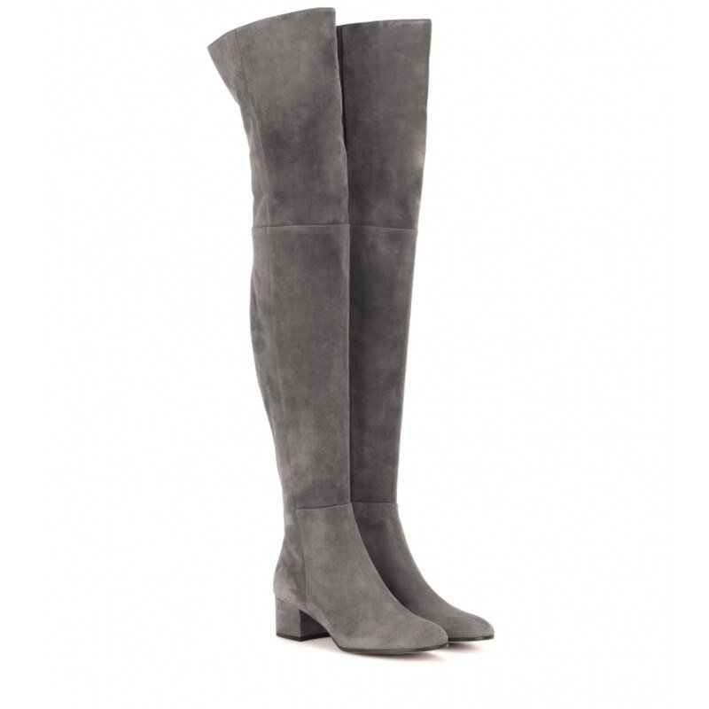 New Woman Round Toe Suede Thick Heels Over The Knee Boots - LiveTrendsX