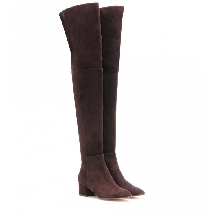 New Woman Round Toe Suede Thick Heels Over The Knee Boots - LiveTrendsX
