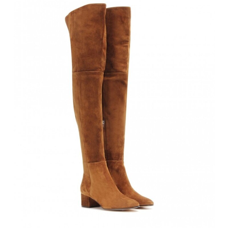 New Woman Round Toe Suede Thick Heels Over The Knee Boots - LiveTrendsX