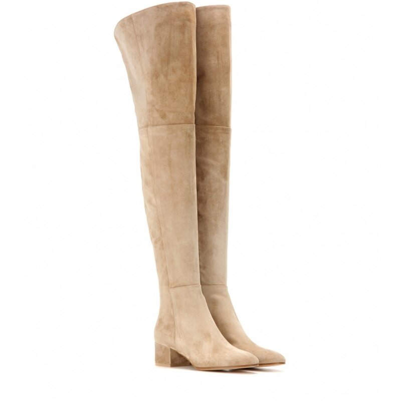 New Woman Round Toe Suede Thick Heels Over The Knee Boots - LiveTrendsX