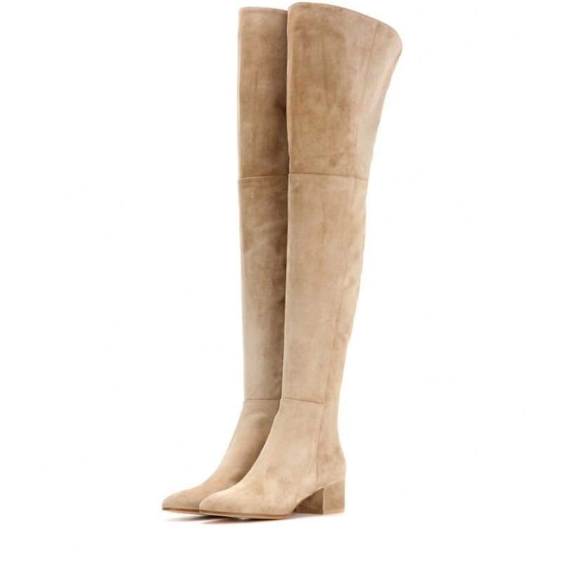 New Woman Round Toe Suede Thick Heels Over The Knee Boots - LiveTrendsX