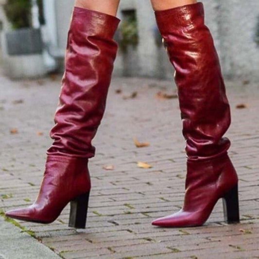 Nightclub Pointed Wrinkles Rough Model Catwalk Over The Knee Booties - LiveTrendsX