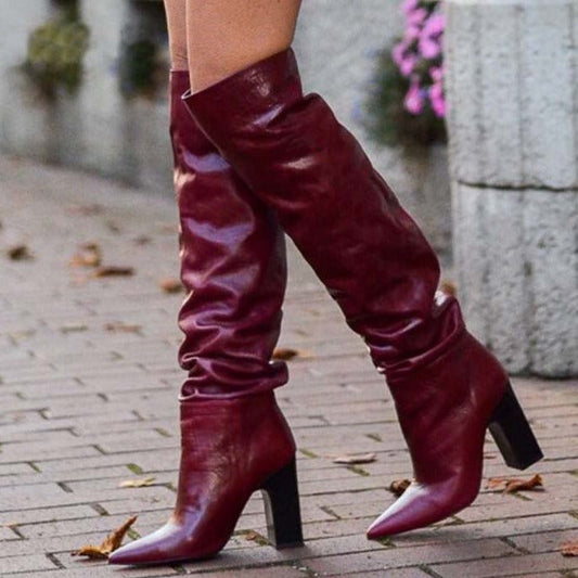 Nightclub Pointed Wrinkles Rough Model Catwalk Over The Knee Booties - LiveTrendsX