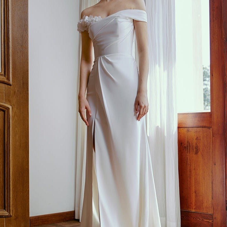 Off shoulder satin slim mermaid skirt tube top wedding dress - LiveTrendsX