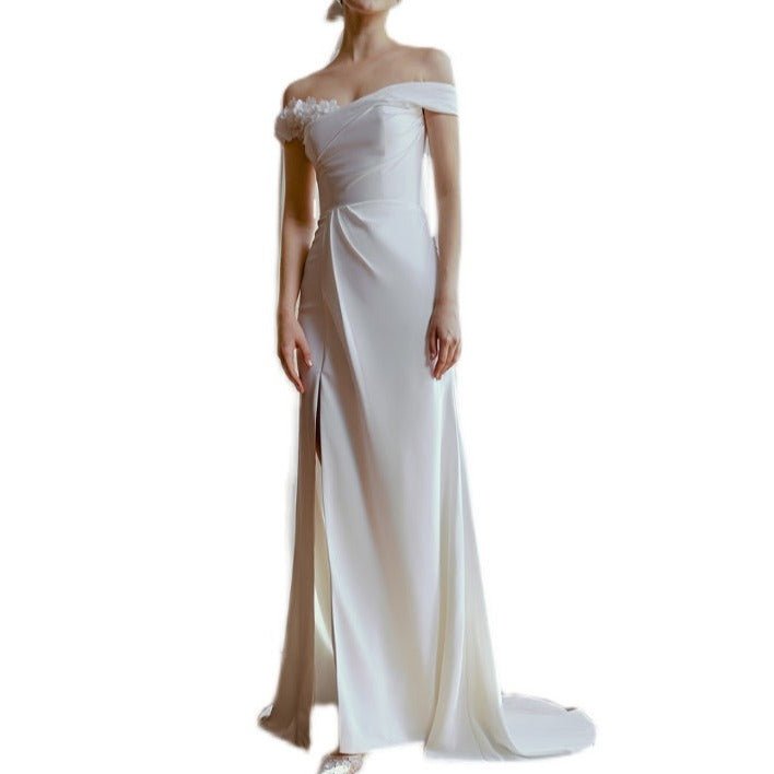 Off shoulder satin slim mermaid skirt tube top wedding dress - LiveTrendsX