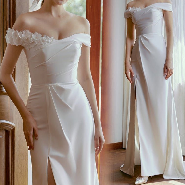 Off shoulder satin slim mermaid skirt tube top wedding dress - LiveTrendsX