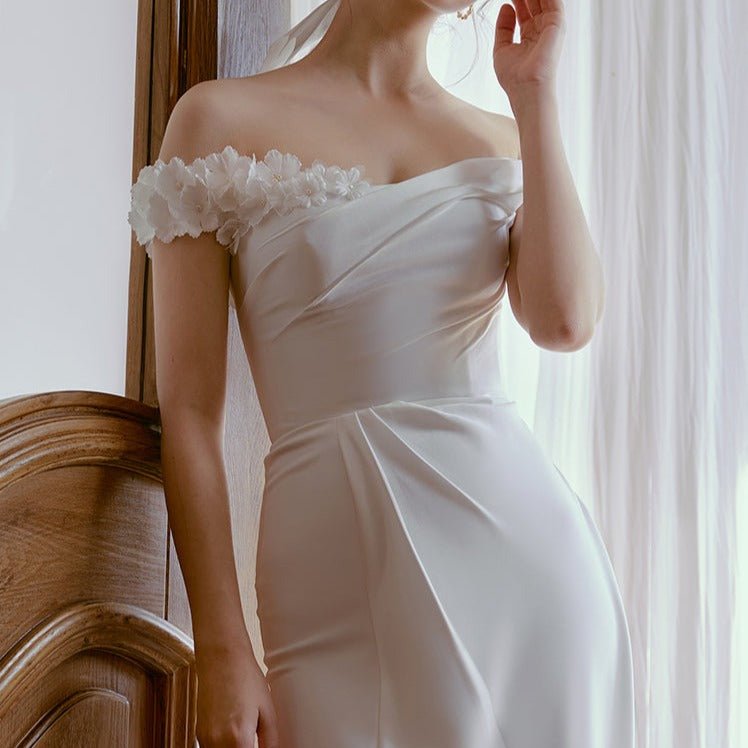 Off shoulder satin slim mermaid skirt tube top wedding dress - LiveTrendsX