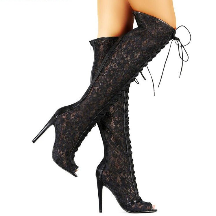 Open Toe Cross - tied Sandals Boots Lace Up High Heel Shoes - LiveTrendsX