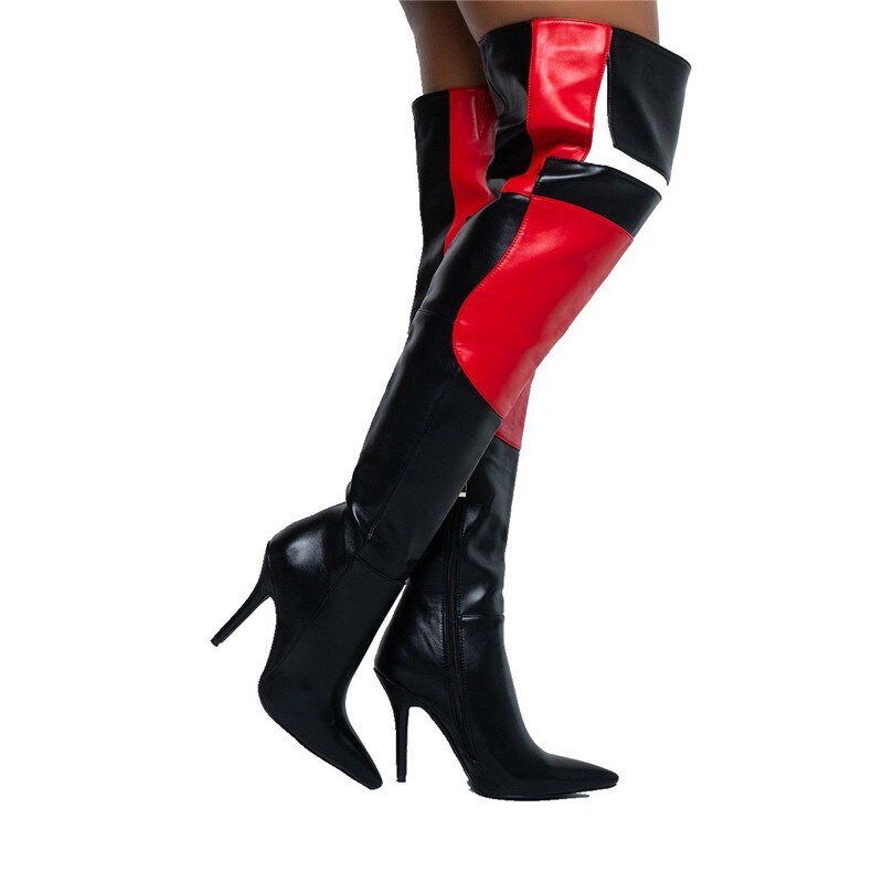 Patchwork Red Thigh High Boots Fashion High Heels Women Shoes - LiveTrendsX