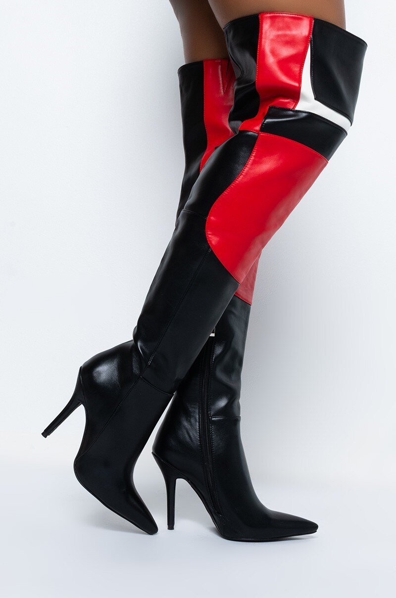 Patchwork Red Thigh High Boots Fashion High Heels Women Shoes - LiveTrendsX
