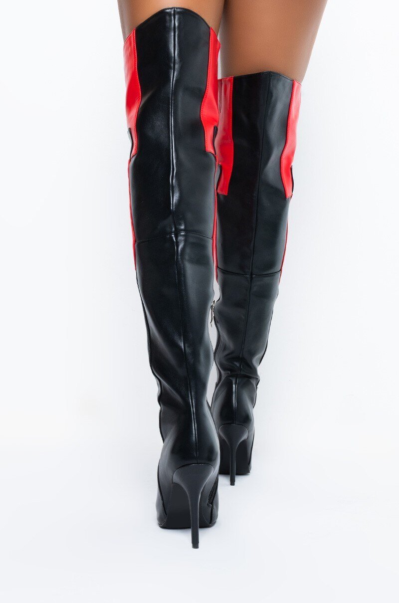Patchwork Red Thigh High Boots Fashion High Heels Women Shoes - LiveTrendsX
