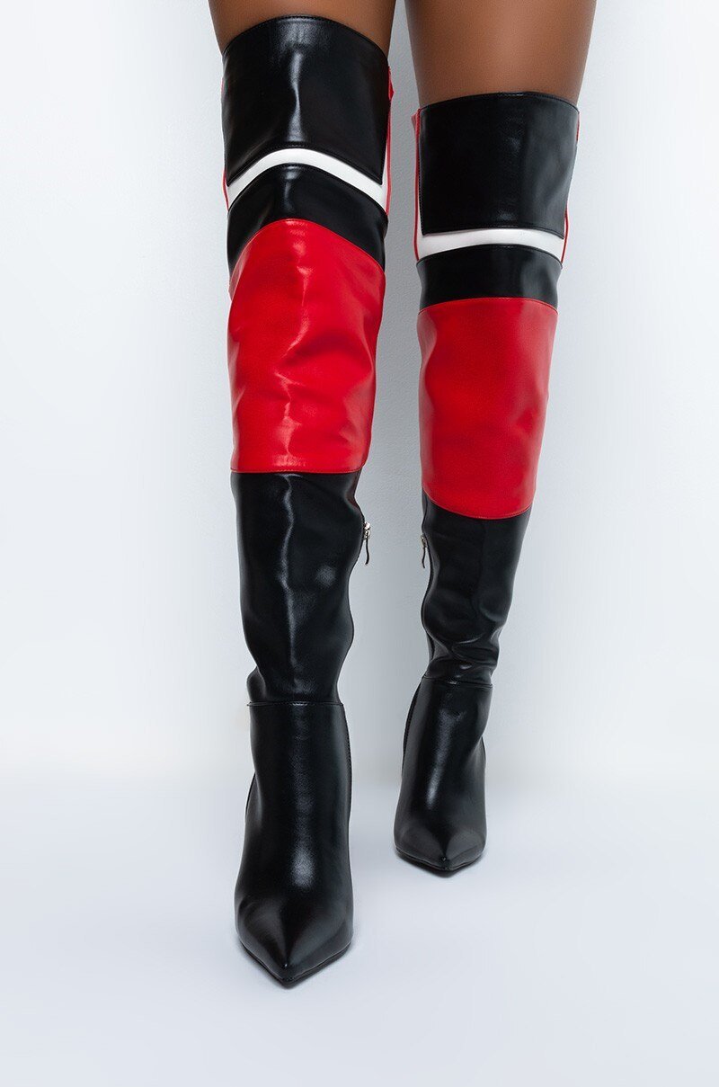 Patchwork Red Thigh High Boots Fashion High Heels Women Shoes - LiveTrendsX