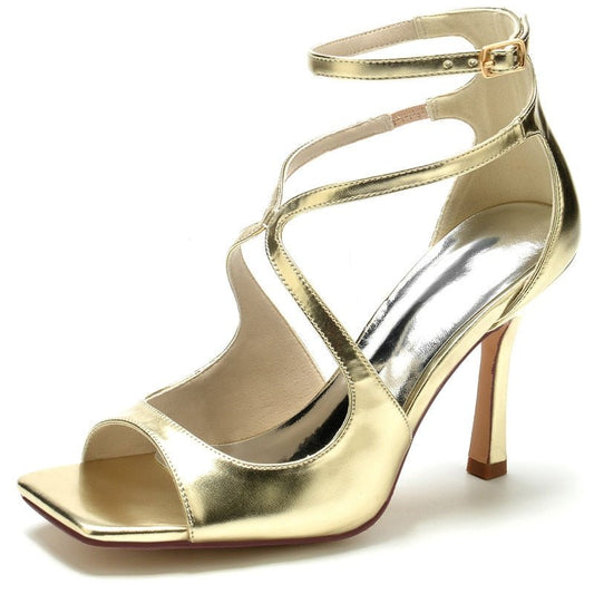 Patent Leather High Heels Wedding Sandals Square Toe - LiveTrendsX