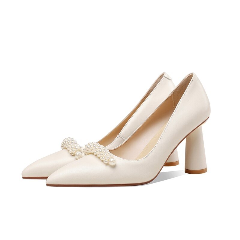 Pearl Decoration Shoes Women Elegant Fashion Sheepskin High Heel - LiveTrendsX