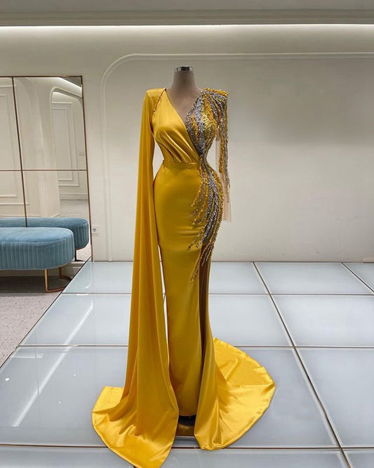Pearls Mermaid Gold African Women Formal Party Evening Gowns - LiveTrendsX