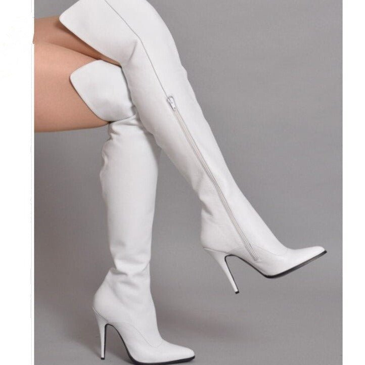 Pointed Toe Leather Boots Women Side Zipper High Heels Shoes - LiveTrendsX