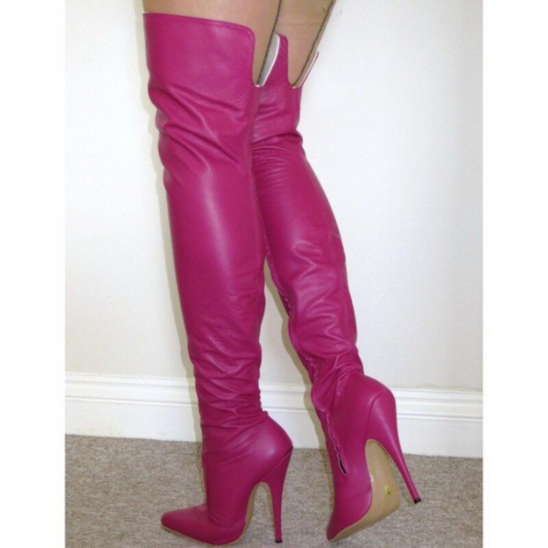 Pointed Toe Leather Boots Women Side Zipper High Heels Shoes - LiveTrendsX