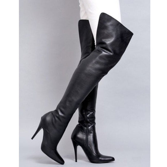 Pointed Toe Leather Boots Women Side Zipper High Heels Shoes - LiveTrendsX