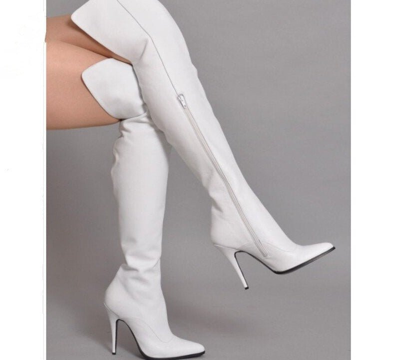 Pointed Toe Leather Boots Women Side Zipper High Heels Shoes - LiveTrendsX